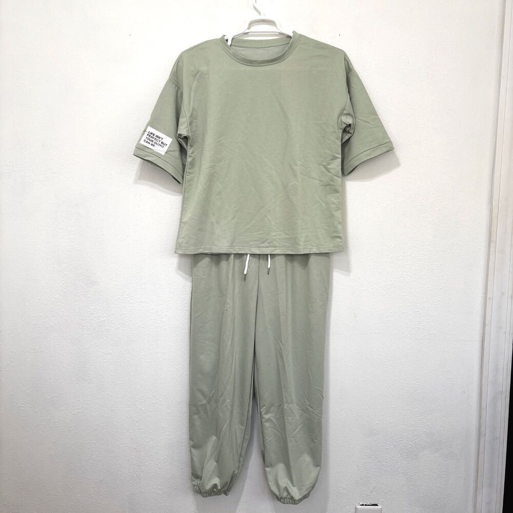 Womens Plus Size Spring Green Lounge Set XL 2 Piece Elastic Waist Casual Outfit